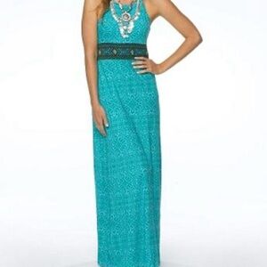 Prana Skye Maxi Dress Women Small Teal Athleisure Tribal Aztec Halter Bra Resort
